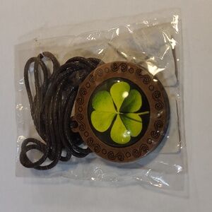 4 Leaf Clover Lucky Pendant Necklace with Brown Cord